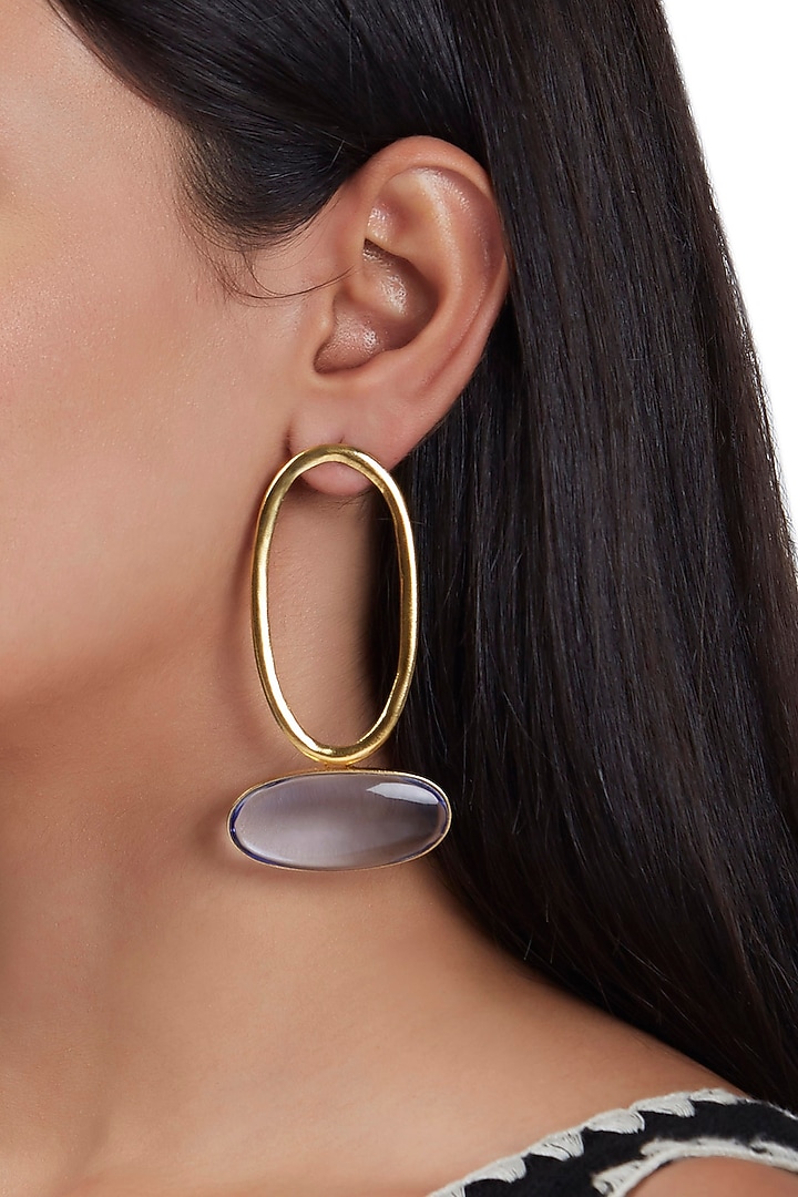 Gold Finish Hoop Earrings In Brass by ZOHRA at Pernia's Pop Up Shop