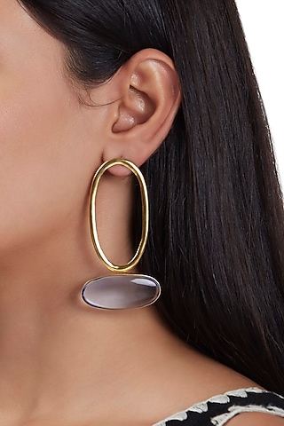 Gold Finish Hoop Earrings In Brass by ZOHRA