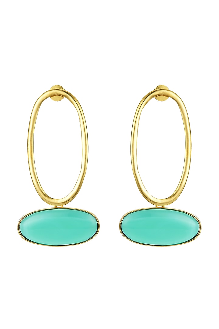 Gold Finish Green Stone Earrings In Brass by ZOHRA at Pernia's Pop Up Shop