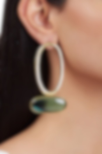 Gold Finish Green Stone Earrings In Brass by ZOHRA at Pernia's Pop Up Shop