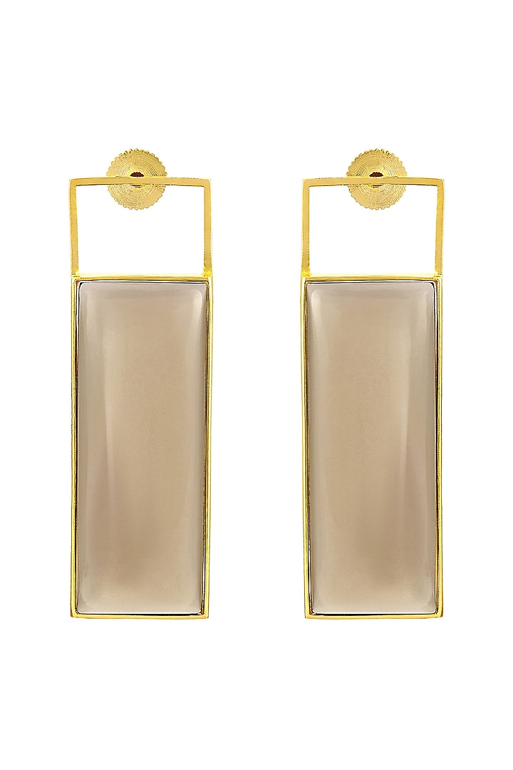 Gold Finish Earrings With Grey Stones by ZOHRA at Pernia's Pop Up Shop