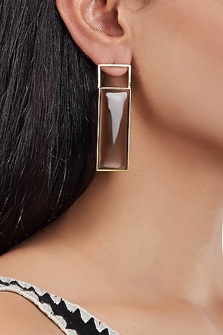 Gold Finish Earrings With Grey Stones by ZOHRA