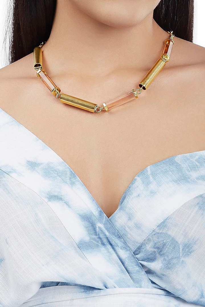 Gold Finish Handcrafted Necklace With Synthetic Stone by ZOHRA at Pernia's Pop Up Shop