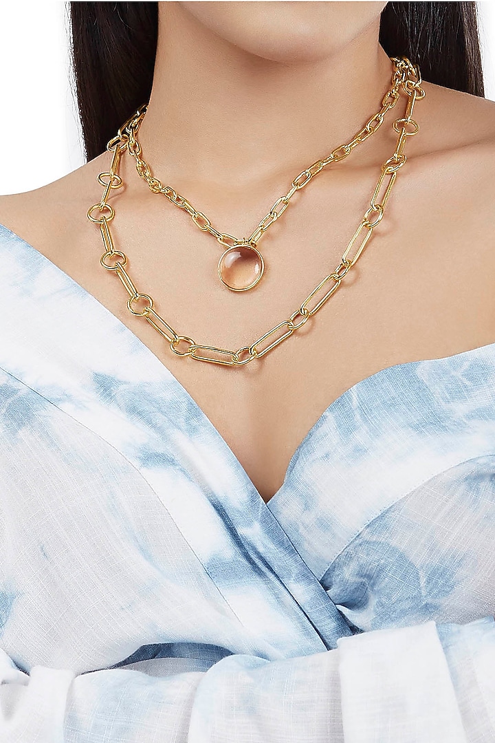 Gold Finish Two Layered Necklace by ZOHRA at Pernia's Pop Up Shop