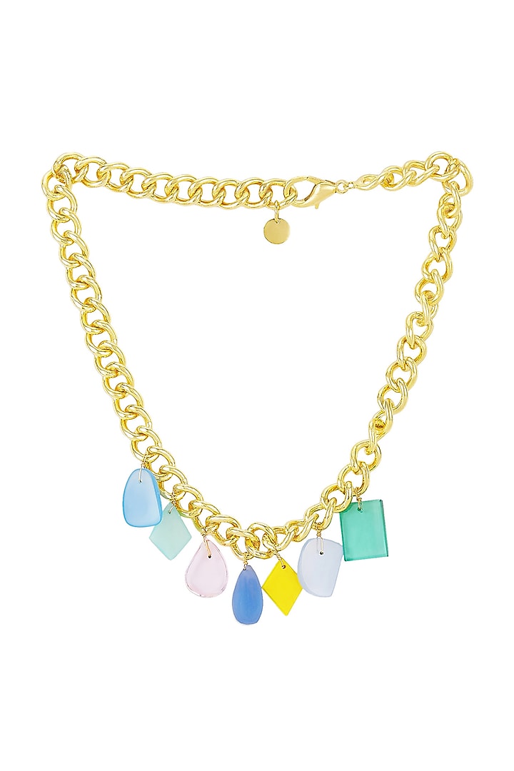 Gold Finish Handcrafted Necklace With Multi-Colored Stones by ZOHRA at Pernia's Pop Up Shop