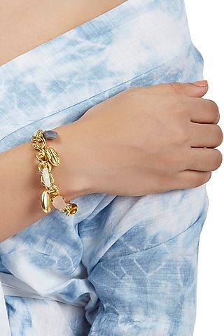 Gold Finish Handcrafted Bracelet With Multi Colored Stone by ZOHRA
