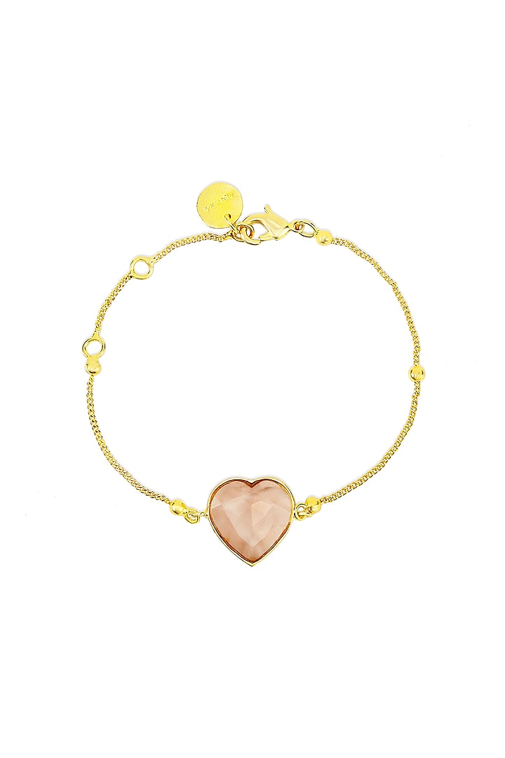 Gold Finish Handcrafted Bracelet With Peach Heart Stone by ZOHRA at Pernia's Pop Up Shop