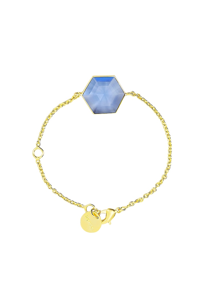 Gold Finish Handcrafted Bracelet With Aqua Hexagon Stone by ZOHRA
