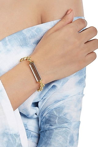 Gold Finish Handcrafted Bracelet With Grey Synthetic Stone by ZOHRA