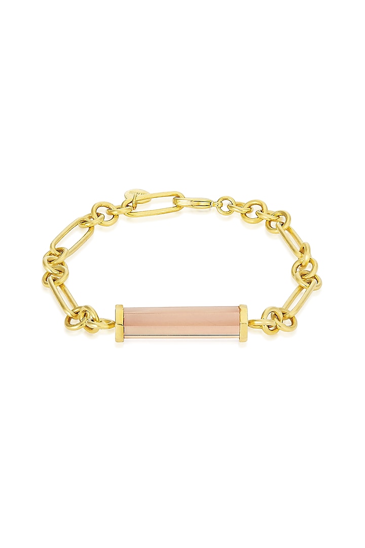Gold Finish Handcrafted Bracelet With Pink Synthetic Stone by ZOHRA