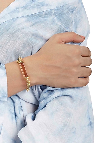 Gold Finish Handcrafted Bracelet With Pink Synthetic Stone by ZOHRA