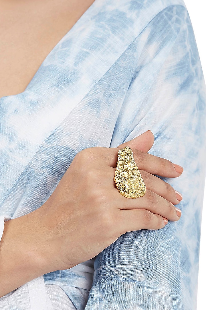 Gold Finish Handcrafted Textured Ring by ZOHRA