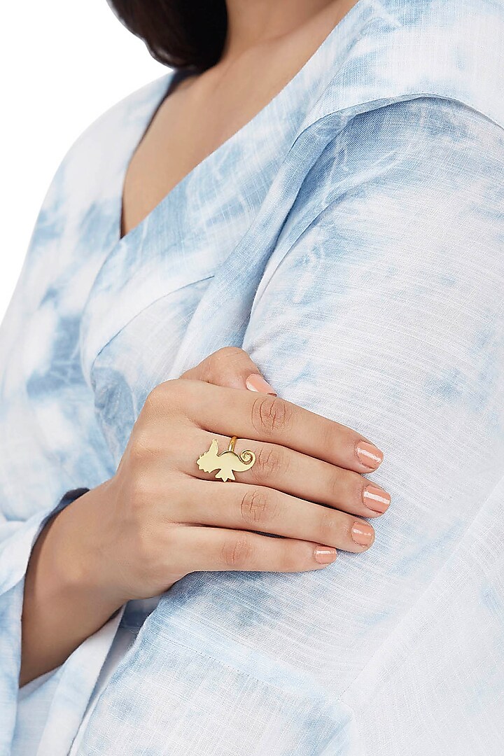 Gold Finish Handcrafted Seahorse Ring by ZOHRA