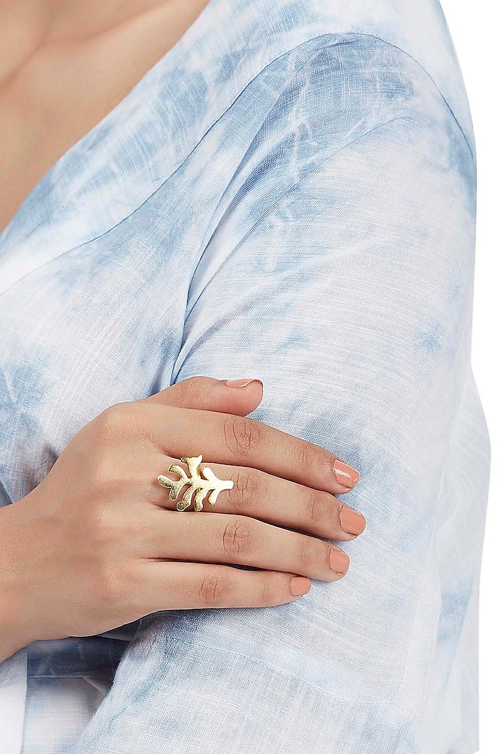 Gold Finish Handcrafted Seaweed Ring by ZOHRA