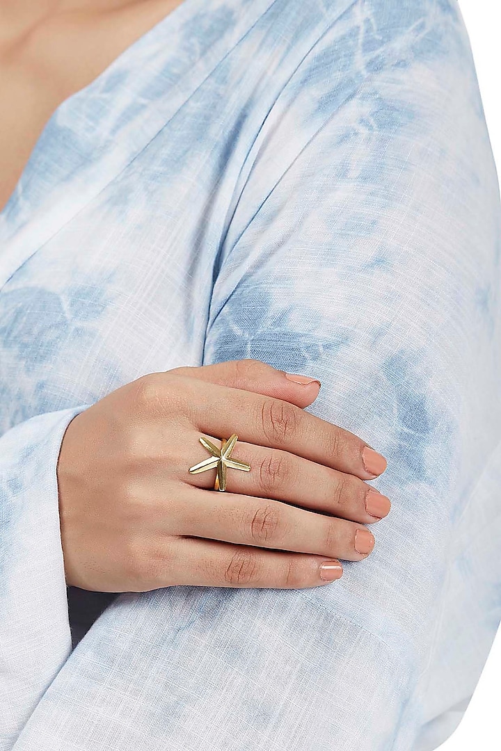 Gold Finish Handcrafted Starfish Ring by ZOHRA