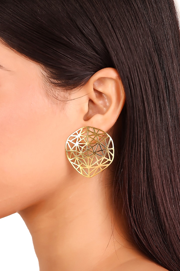 Gold Plated Geometric Stud Earrings by Zohra