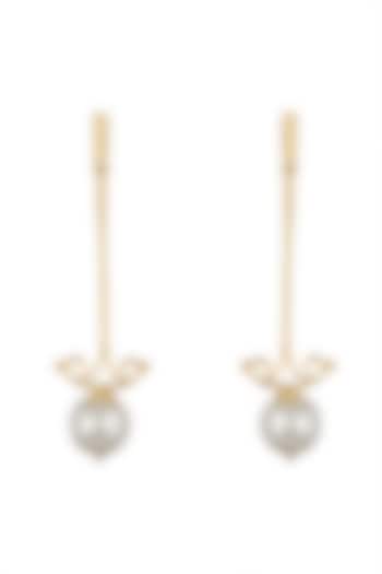 Gold Finish Pearl Dangler Earrings by ZOHRA
