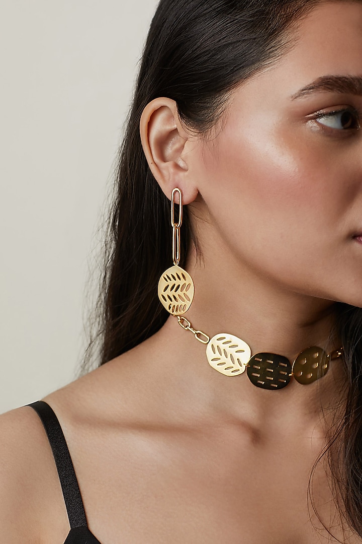 Matte Gold Plated Earrings With Chain by Zohra