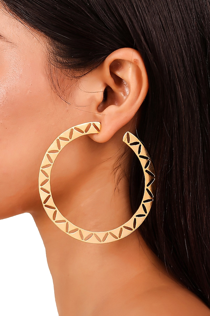 Matte Gold Plated Hoop Earrings by Zohra