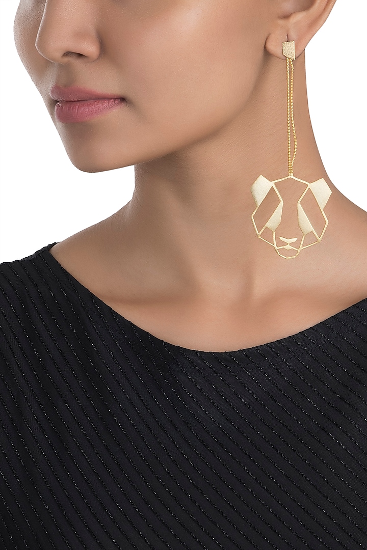 Gold plated panda earrings by ZOHRA