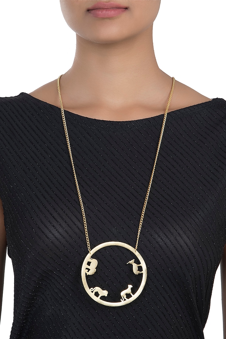 Gold plated small round ode necklace by ZOHRA