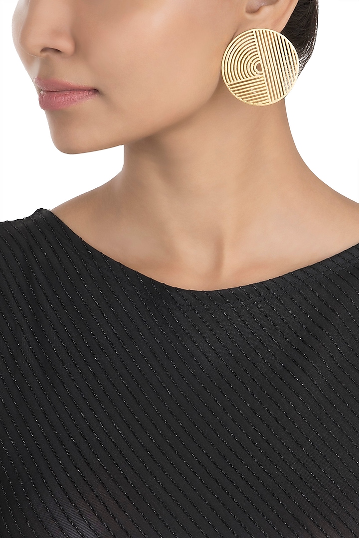 Gold plated geometric circle earrings by ZOHRA