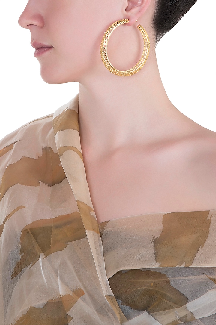 Gold plated snake skin slytherin hoop earrings by ZOHRA