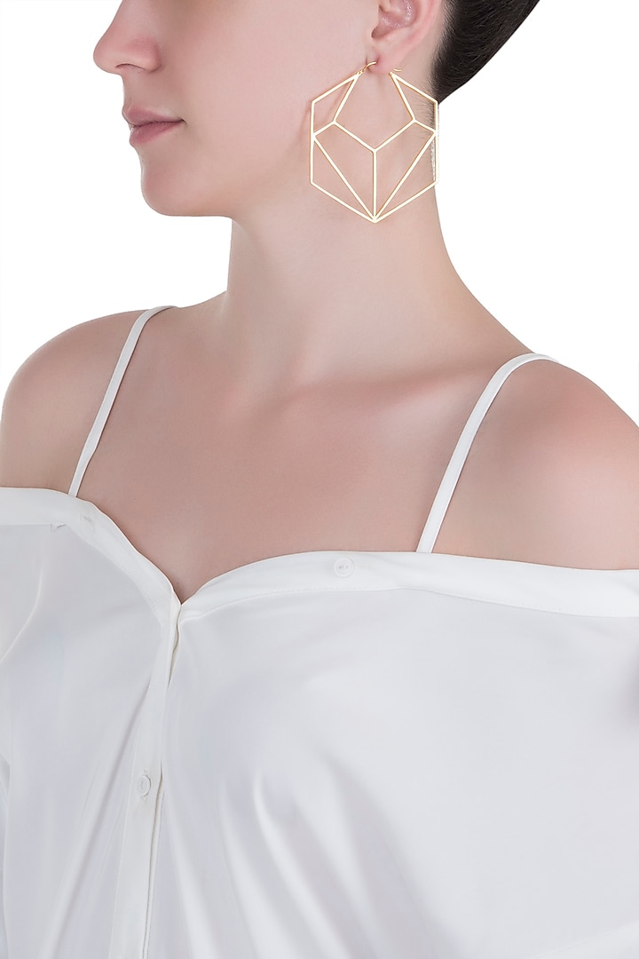 Gold plated geometric hexagon hoop earrings by ZOHRA