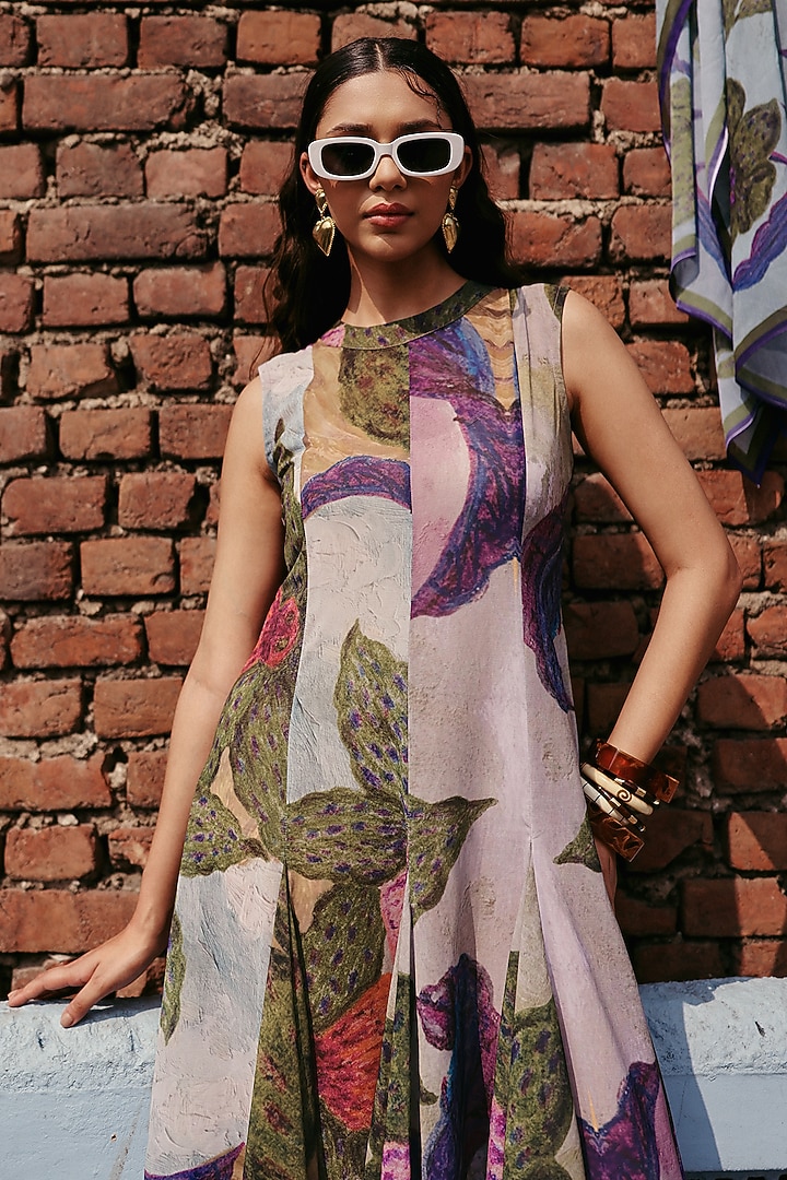 Multi-Colored Georgette Floral Printed A-line Summer Dress by ZiP by Payal & Zinal at Pernia's Pop Up Shop