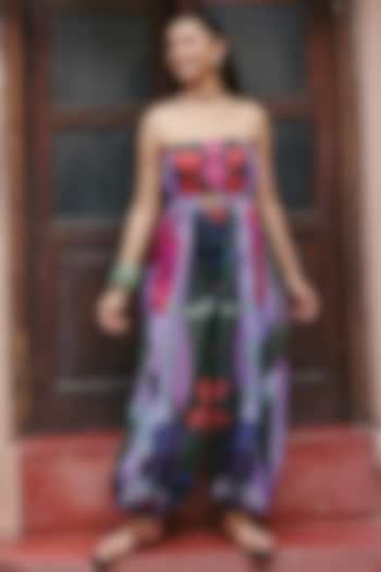 Multi-Colored Linen Floral Printed Jumpsuit With Belt by ZiP by Payal & Zinal at Pernia's Pop Up Shop