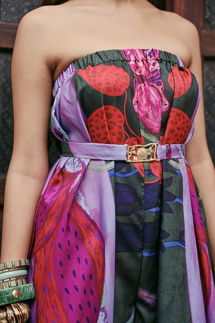 Multi-Colored Linen Floral Printed Jumpsuit With Belt by ZiP by Payal & Zinal at Pernia's Pop Up Shop