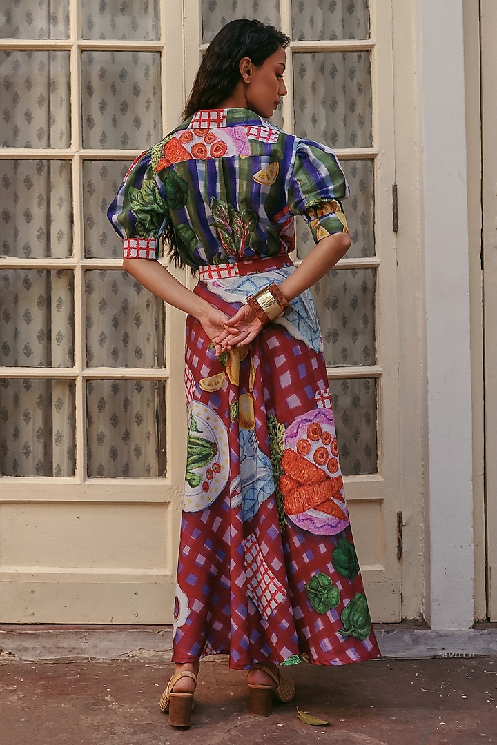 Multi-Colored Linen Floral Printed Skirt Set by ZiP by Payal & Zinal at Pernia's Pop Up Shop