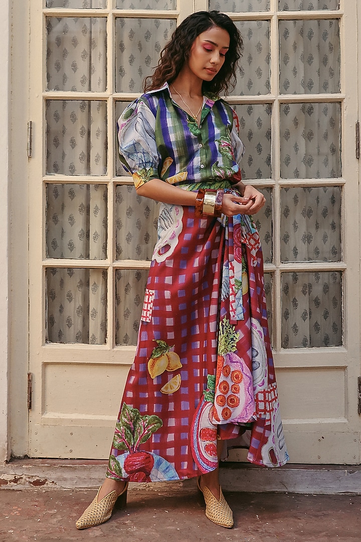Multi-Colored Linen Floral Printed Skirt Set by ZiP by Payal & Zinal at Pernia's Pop Up Shop