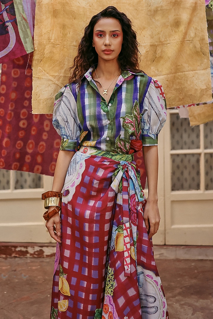 Multi-Colored Linen Floral Printed Skirt Set by ZiP by Payal & Zinal at Pernia's Pop Up Shop