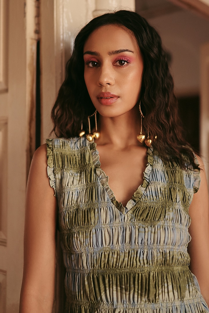 Blue Mul Cotton Ruffled Summer Dress by ZiP by Payal & Zinal at Pernia's Pop Up Shop