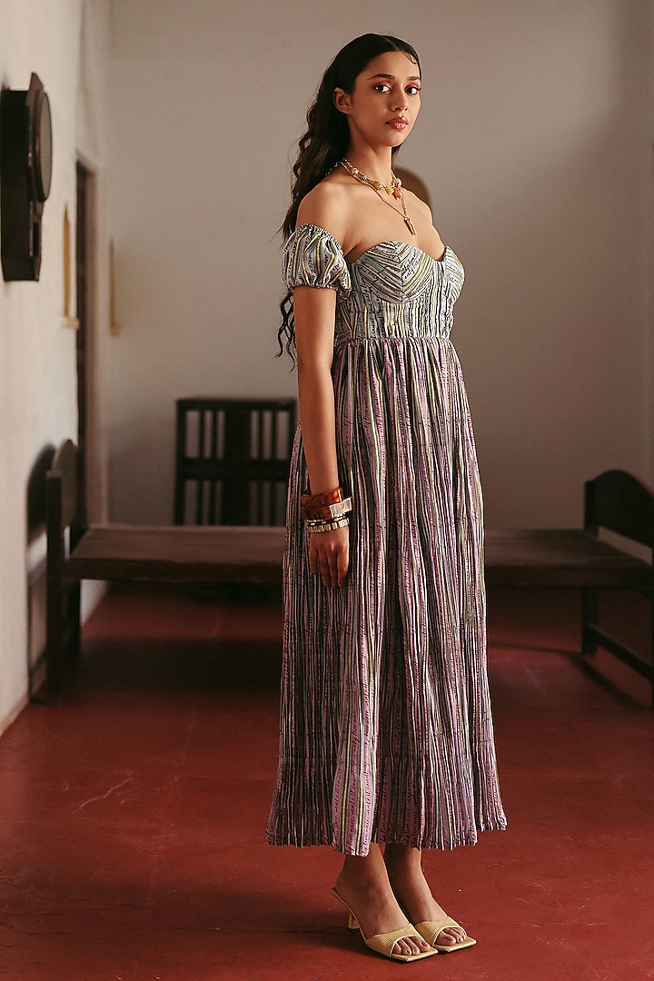 Pink Linen Printed Maxi Summer Dress by ZiP by Payal & Zinal at Pernia's Pop Up Shop