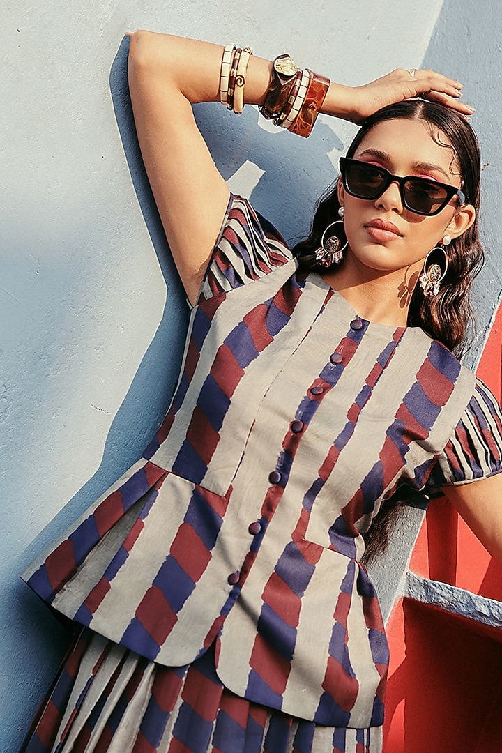 Slate Grey Cotton Maroon Stripe Top by ZiP by Payal & Zinal at Pernia's Pop Up Shop