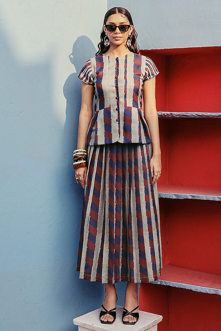 Slate Grey Cotton Maroon Stripe Top by ZiP by Payal & Zinal at Pernia's Pop Up Shop