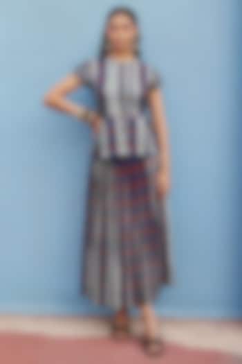 Slate Grey Cotton Diagonal Stripe Midi Skirt by ZiP by Payal & Zinal at Pernia's Pop Up Shop