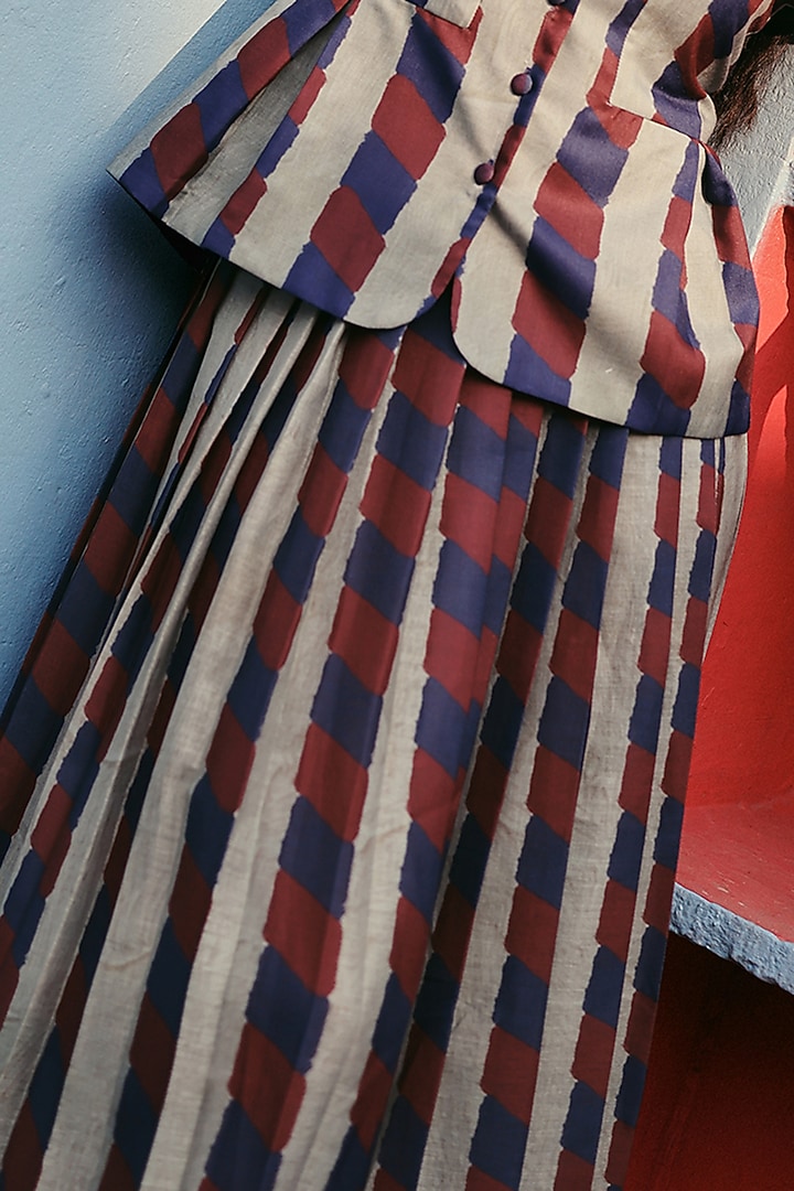 Slate Grey Cotton Diagonal Stripe Midi Skirt by ZiP by Payal & Zinal at Pernia's Pop Up Shop