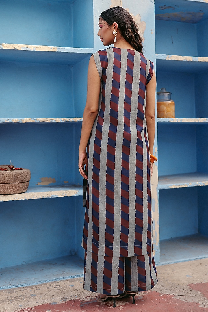 Blue Linen Stripe Printed Co-Ord Set by ZiP by Payal & Zinal at Pernia's Pop Up Shop