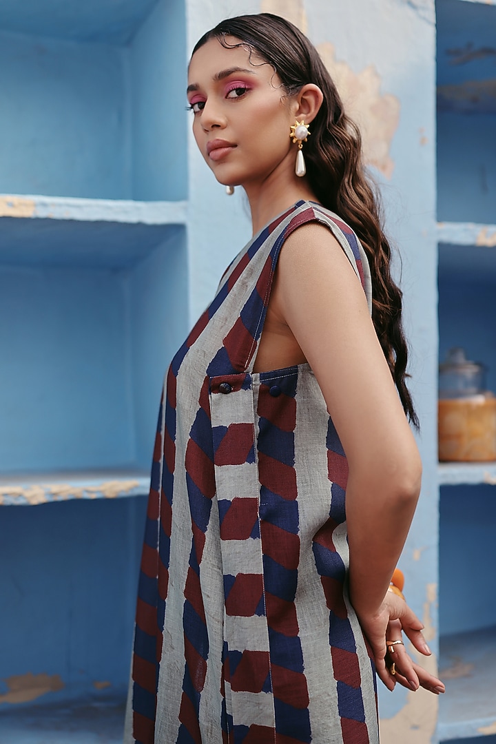 Blue Linen Stripe Printed Co-Ord Set by ZiP by Payal & Zinal at Pernia's Pop Up Shop