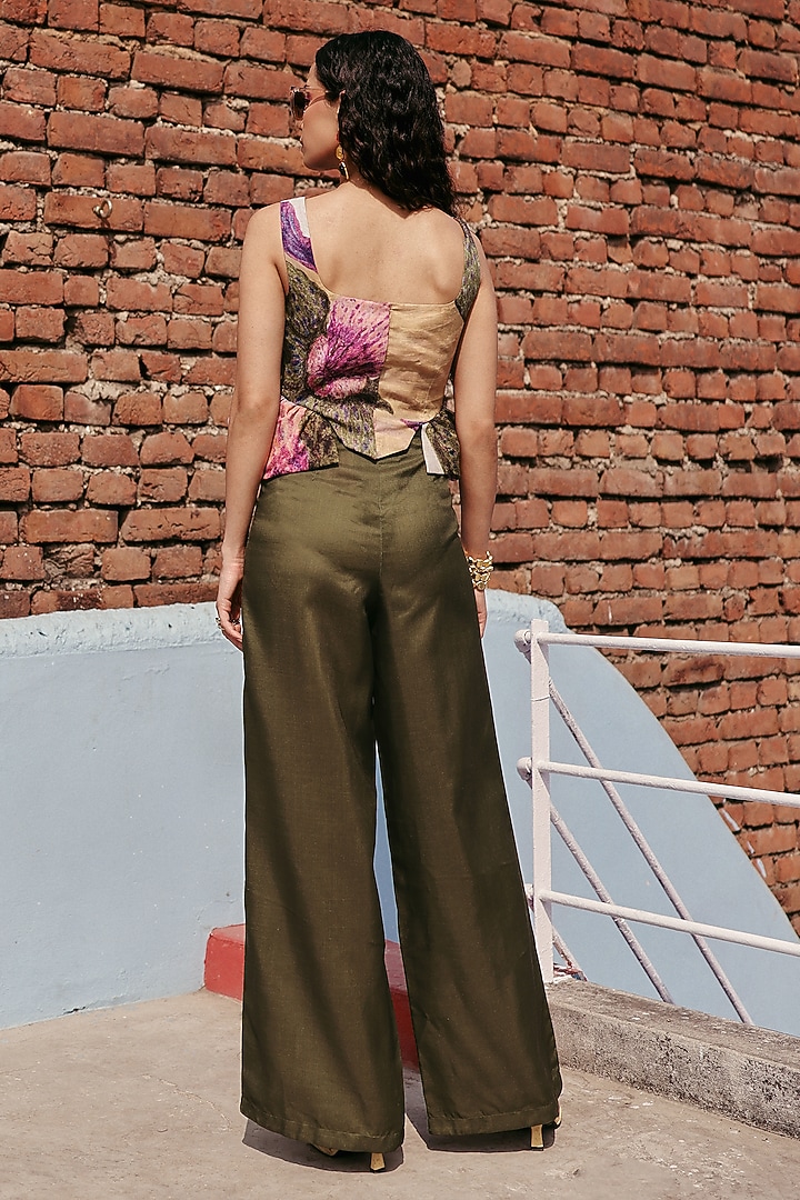 Olive Green Linen Abstract Printed Co-Ord Set by ZiP by Payal & Zinal at Pernia's Pop Up Shop