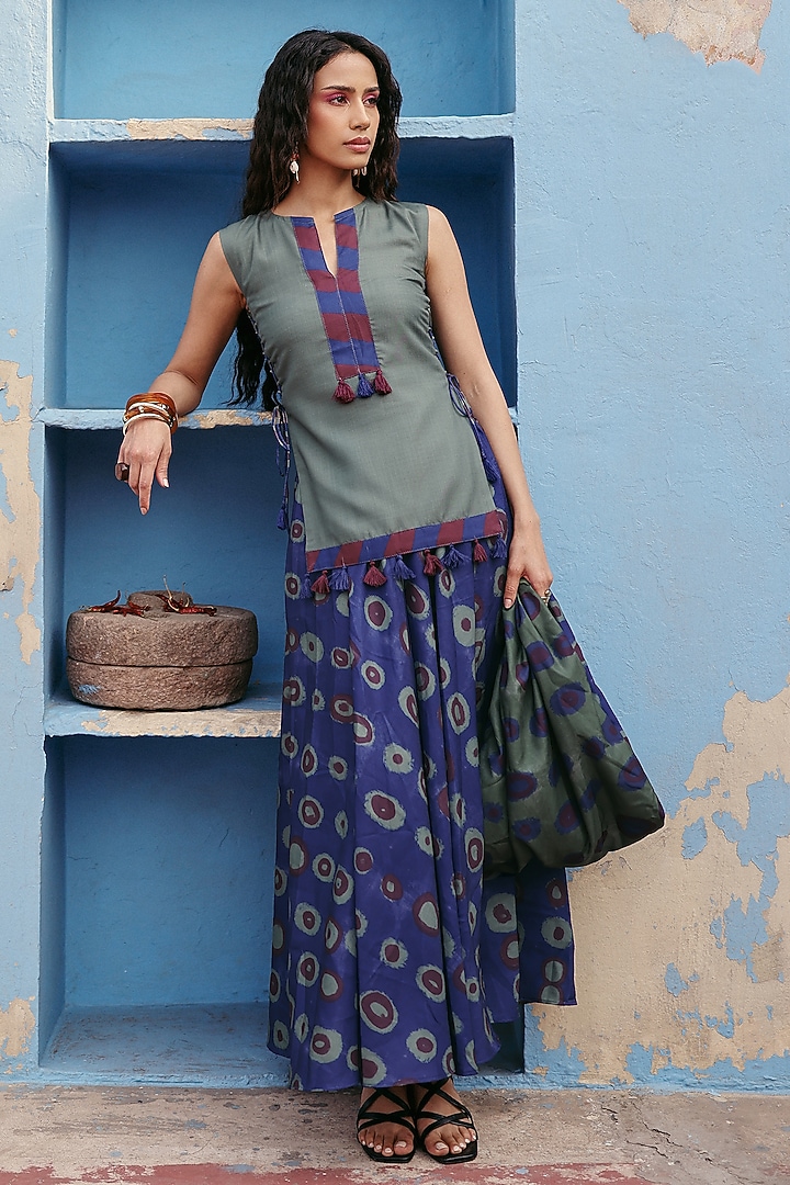 Blue Cotton Printed Skirt Set by ZiP by Payal & Zinal at Pernia's Pop Up Shop