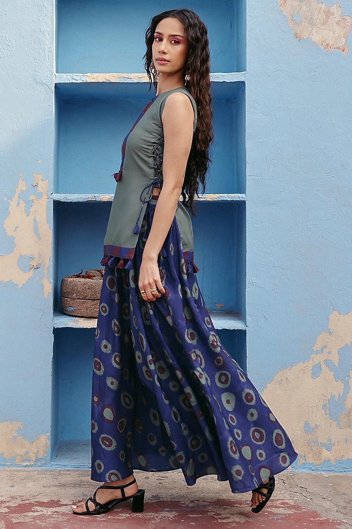 Blue Cotton Printed Skirt Set by ZiP by Payal & Zinal at Pernia's Pop Up Shop