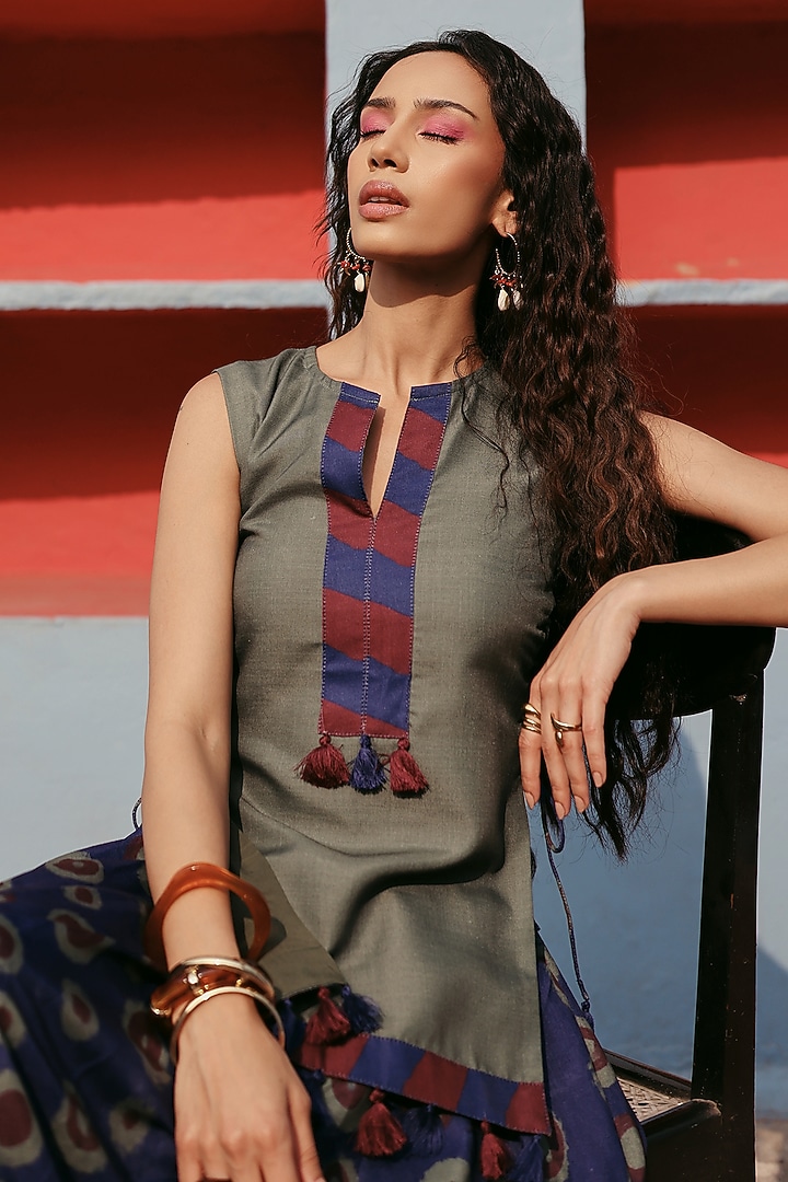 Blue Cotton Printed Skirt Set by ZiP by Payal & Zinal at Pernia's Pop Up Shop