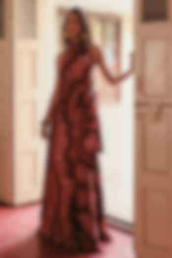 Brown Satin Printed Maxi Draped Summer Dress by ZiP by Payal & Zinal at Pernia's Pop Up Shop