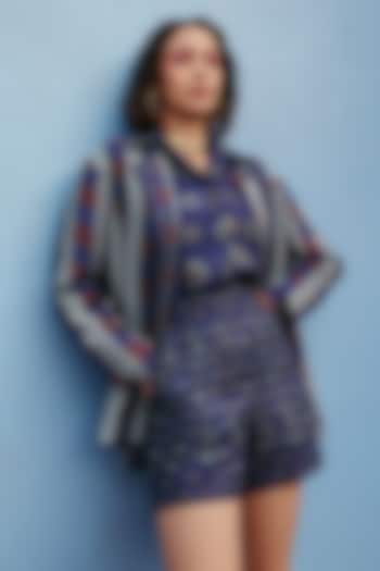 Blue Linen Printed Co-Ord Set by ZiP by Payal & Zinal at Pernia's Pop Up Shop