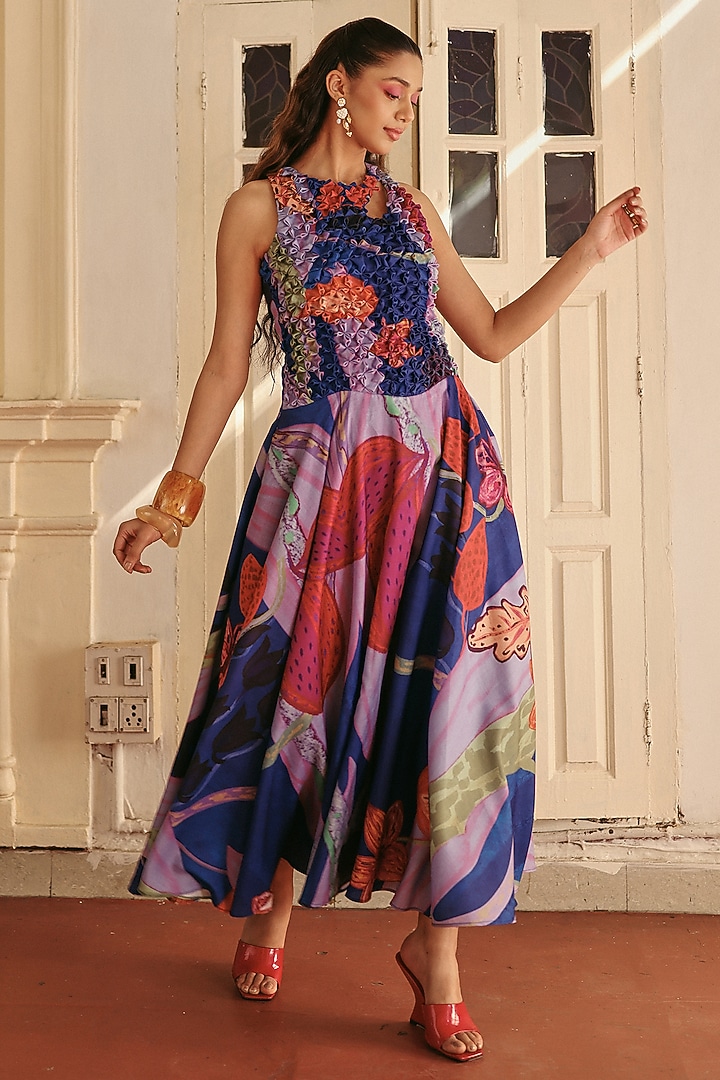 Multi-Colored Linen Printed Maxi Vacation Dress by ZiP by Payal & Zinal at Pernia's Pop Up Shop