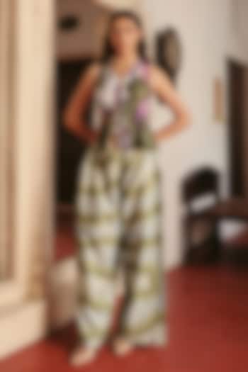 Light Blue Linen Printed Co-Ord Set by ZiP by Payal & Zinal at Pernia's Pop Up Shop